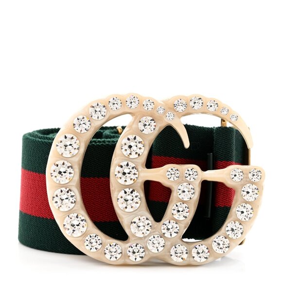 NWOT Authentic Gucci  Elastic Web Crystal Embellished Plexiglass GG Marmont Belt - Picture 5 of 5